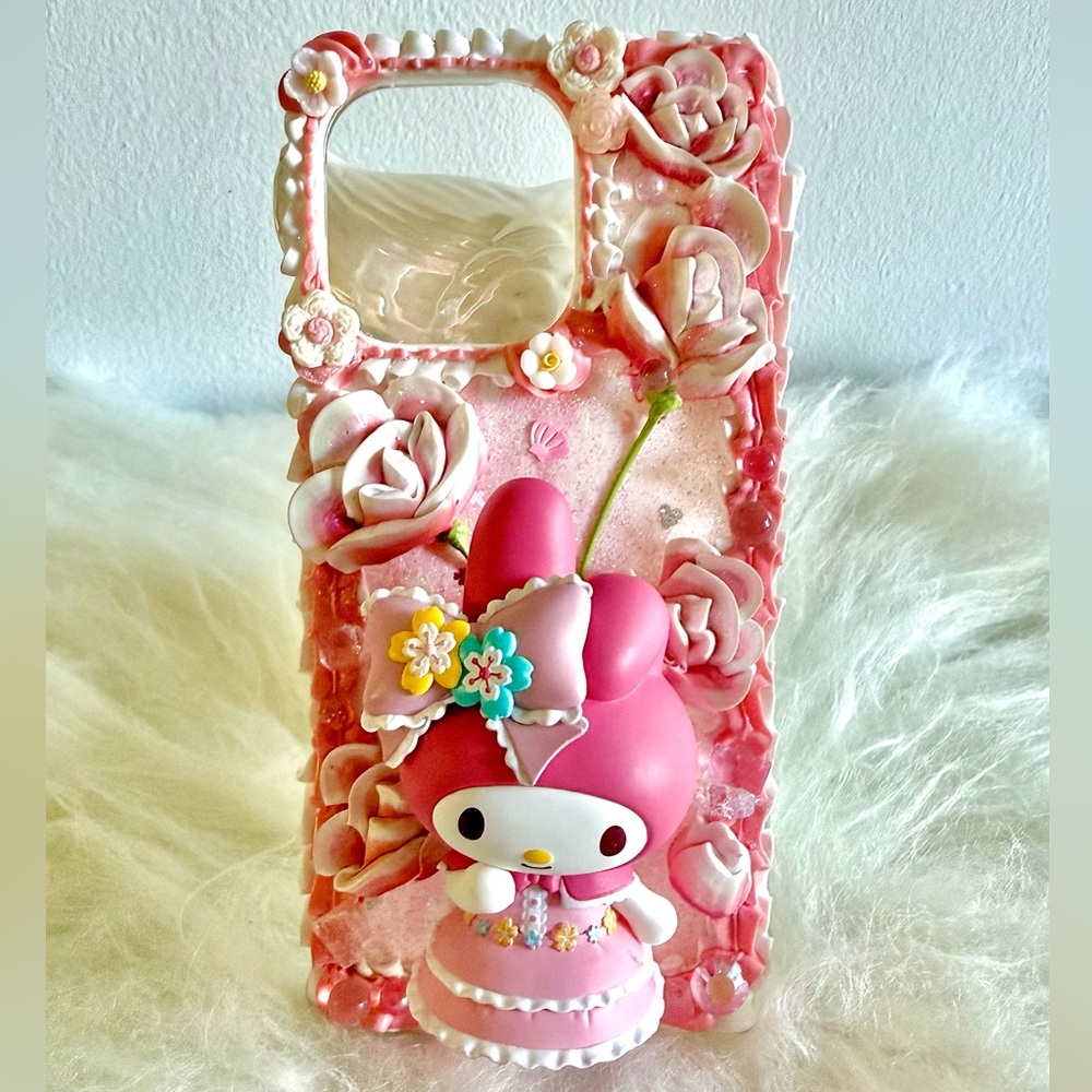 Pink Floral Authentic My Melody Figurine Doll Phone Case For IPhone 16 Pro Max